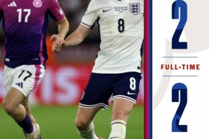 90分钟战报-英格兰U21 2-2德国U21进加时 埃利奥特破门内布尔传射